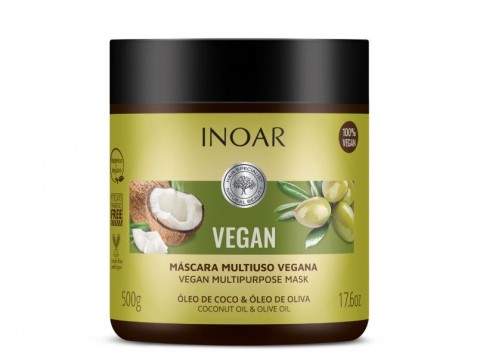 INOAR Vegan Mask - daugiafunkcinė plaukų kaukė su kokoso ir alyvuogių aliejais 500 g